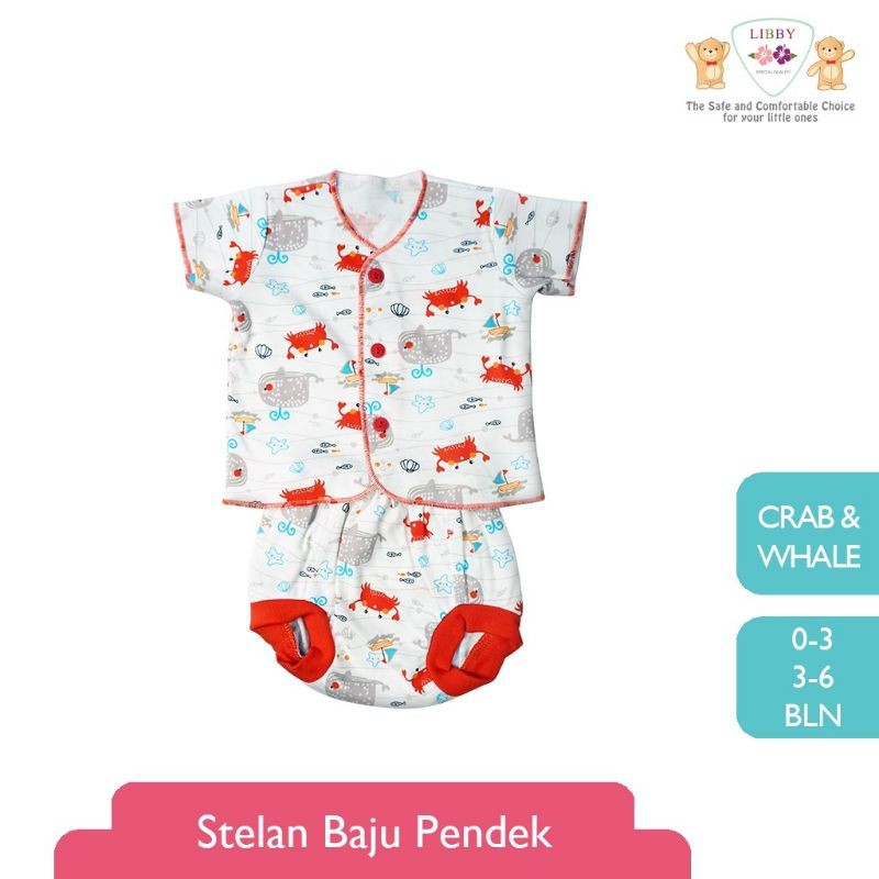 LIBBY  Stelan Baju Pendek - Celana Pop Newborn Motif Happy Forest (3stel)