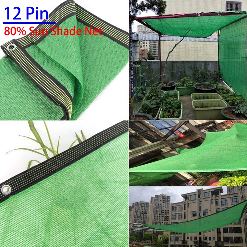 Jaring Penahan Matahari Anti-UV 12Pin Tingkat Shading 80% , Jaring Jaring Pelindung Terik Matahari Hijau Luar Ruangan Taman Halaman Balkon Anti-UV HDPE