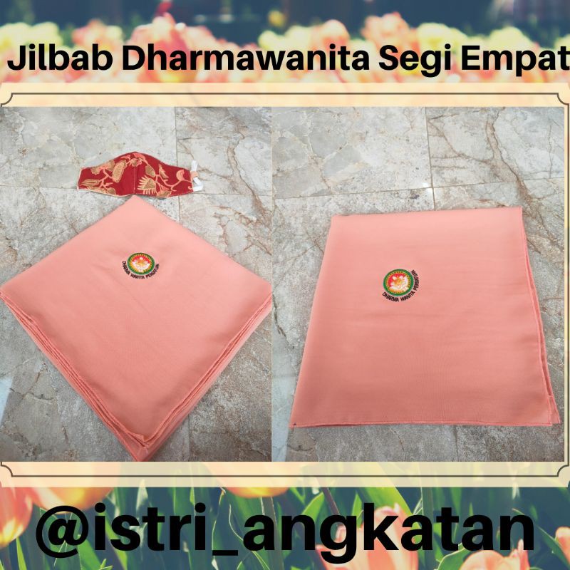 jilbab Dharmawanita segiempat,bahan woolfis,110 x110,logo bordir