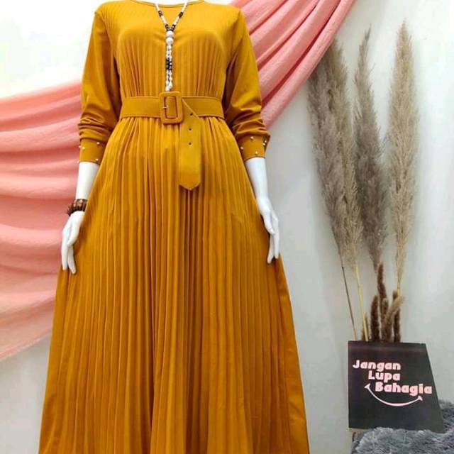 Windi olshop - gamis plisket sabuk