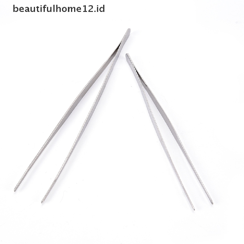 【beautifulhome12.id】 Silver Stainless Steel Long Food Tongs Straight Tweezers Kitchen Tool .