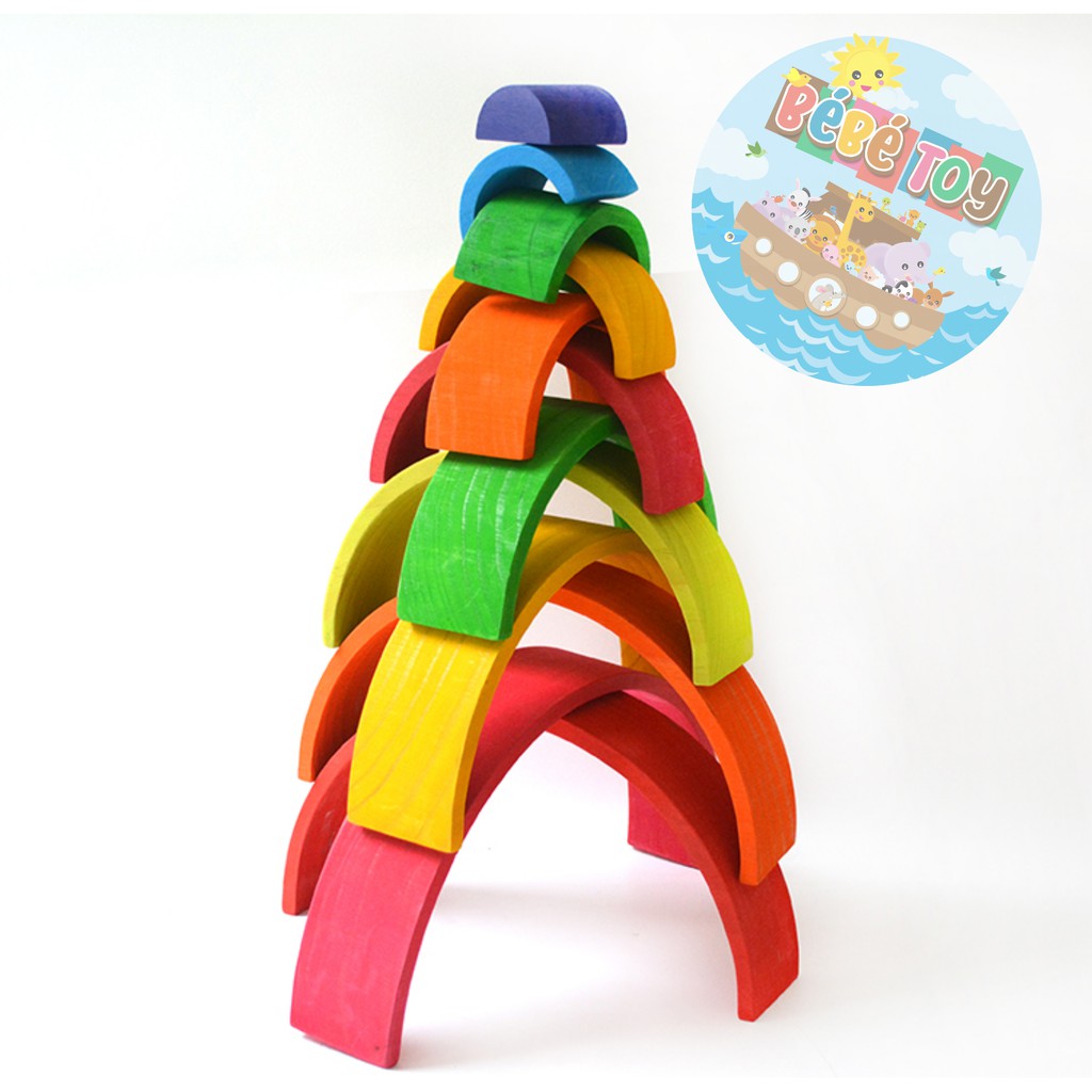 Large Rainbow Blocks 12pcs Wooden Toys