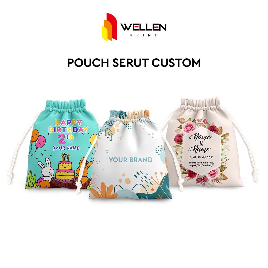WELLEN PRINT - Pouch Serut Custom Print / Drawstring pouch / Pouch Souvenir packaging produk