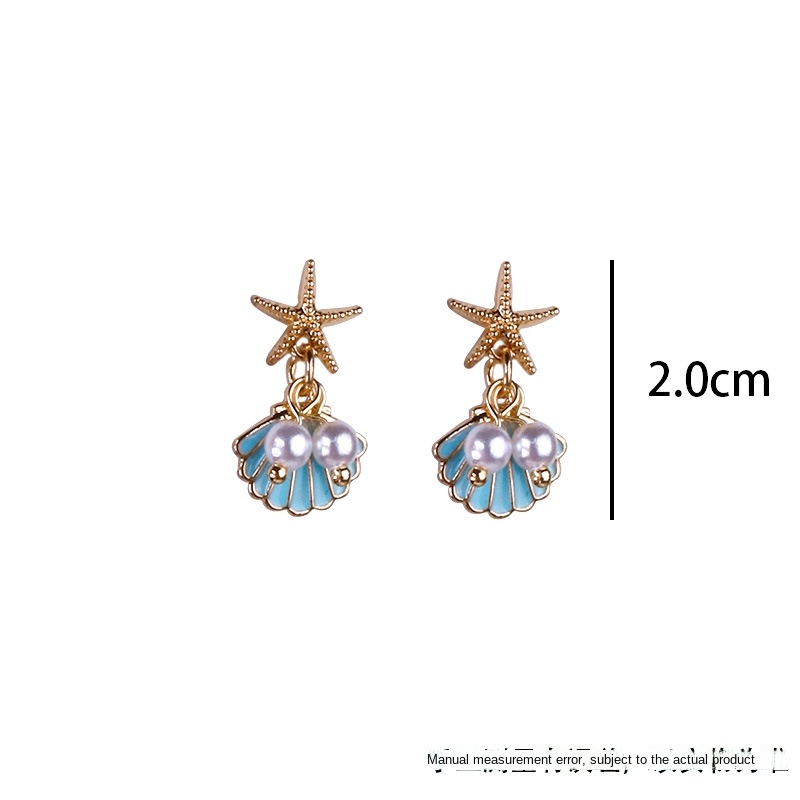 Anting Stud Desain Bintang Laut Kerang Aksen Mutiara Bahan 925 Silver Gaya Korea