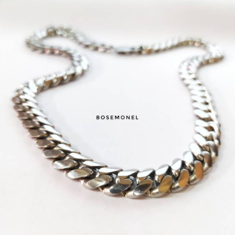 Kalung rantai pria cowok macho keren besar panjang 50 cm baja putih monel original