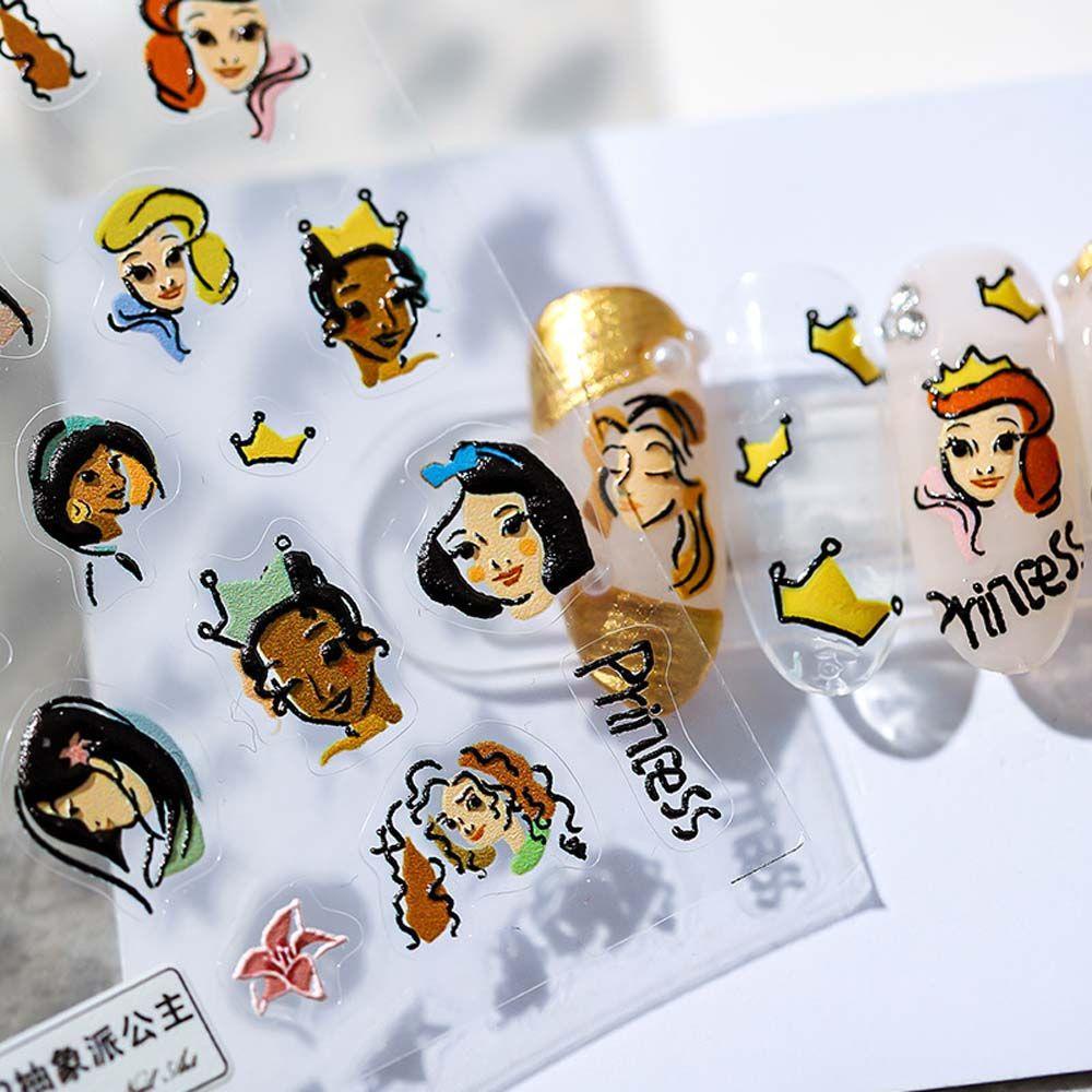 Agustinina Kartun Stiker Kuku Anjing Relief Cinta Hati Bulan Self Adhesive Nail Art Dekorasi