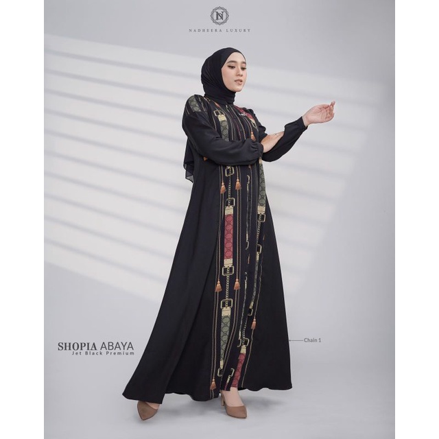 SHOPIA ABAYA MOTIF CHAIN BY NADHEERA LUXURY ✅ ABAYA POLOS HITAM ✅ GAMIS PENGAJIAN✅ GAMIS HAJI DAN UM
