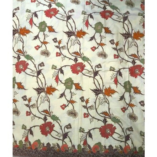 Batik santoso hitam manis motif daun krem