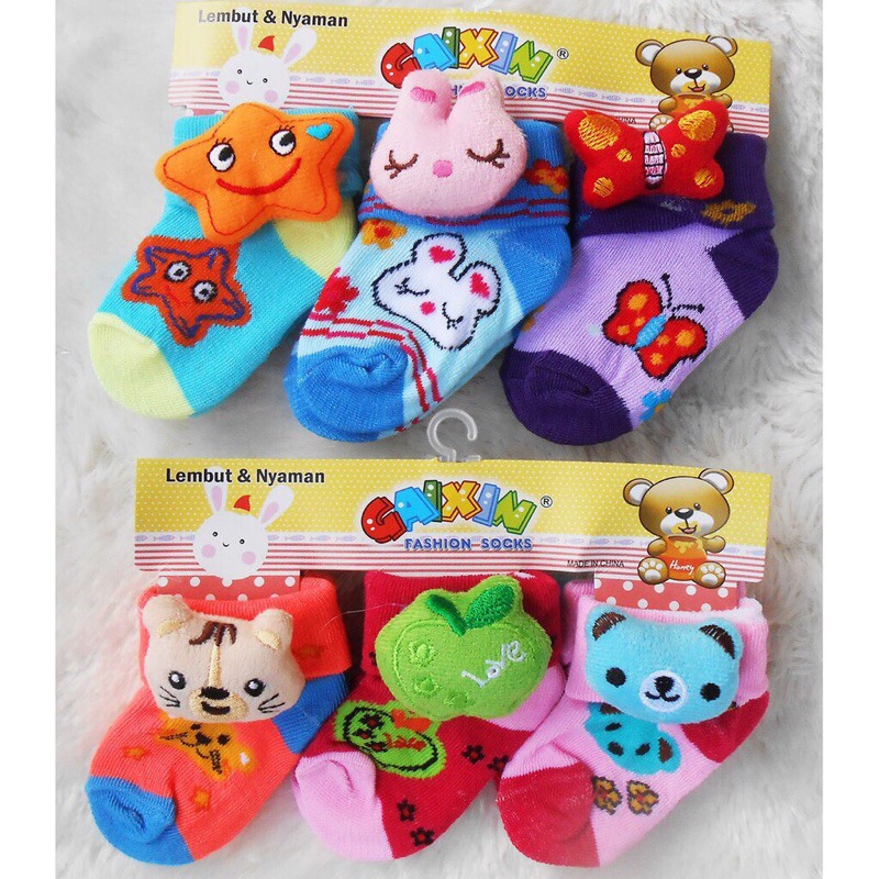 Kaos Kaki Bayi 3in1 (3PASANG) Boneka 3D GAIXIN, Kaos Kaki Bayi Boneka Gaixin (Bayi Umur 0-1 Tahun)