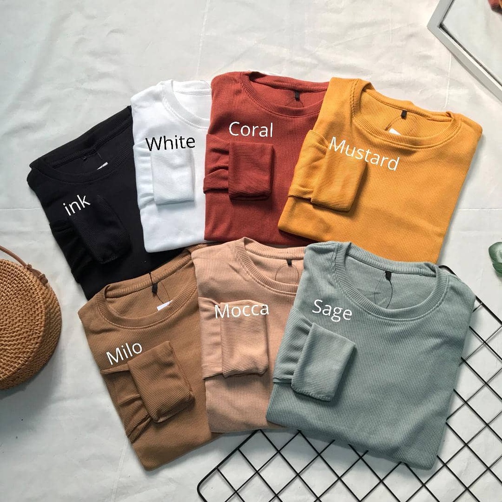 kaos Polos RIB Lengan Panjang | Rib Premium Lengan panjang Polos / Kaos Rib Wanita
