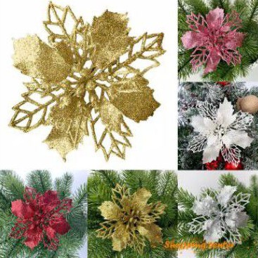 BUNGA GLITTER A MINI artificial hiasan pohon natal dekorasi christmas buket