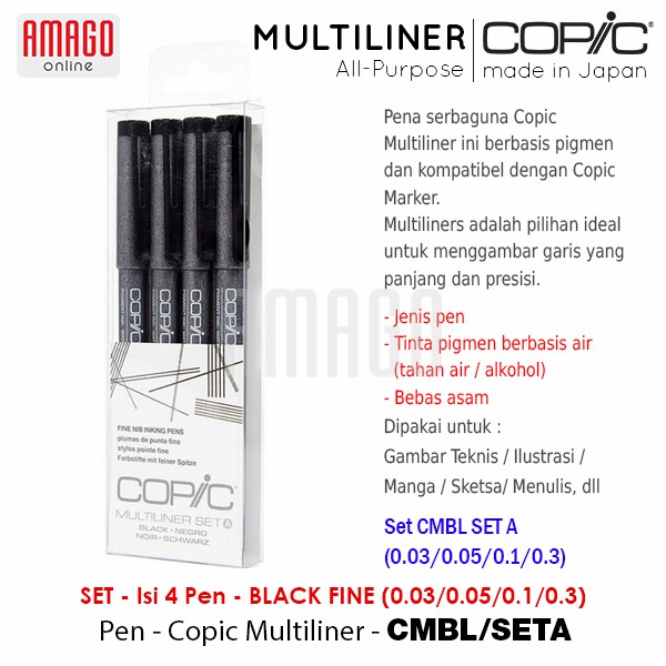 COPIC Multiliner - Set Black Fine - 4 pcs pens - CMBL/SETA