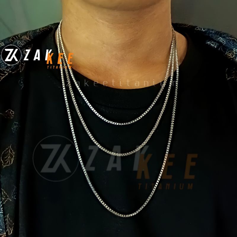 Kalung Pria Wanita Titanium Silver Anti Karat Putih Polos Italy Cowok Cewek