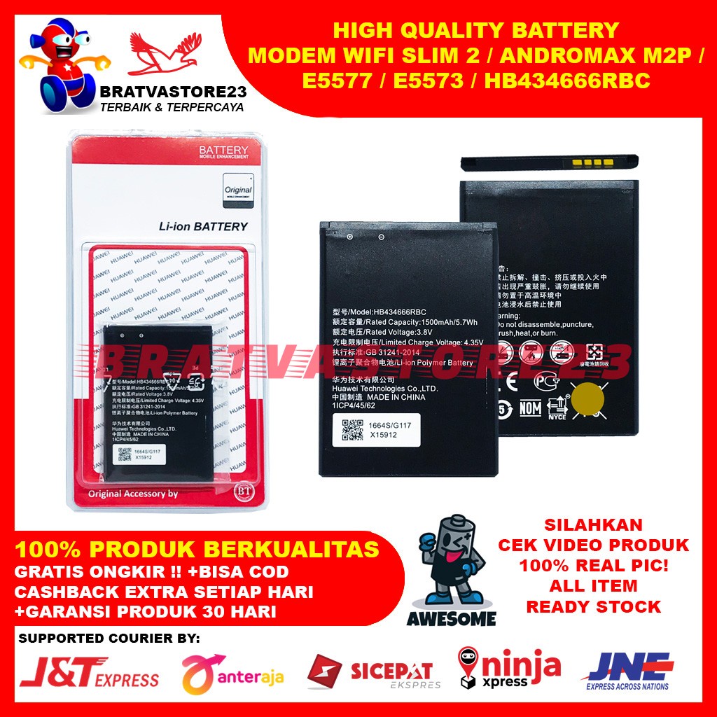 [Original OEM] Baterai Modem Wifi Smartfren Andromax M2P Bolt Slim 2 E5577 E5573 HB434666RBC Batre B