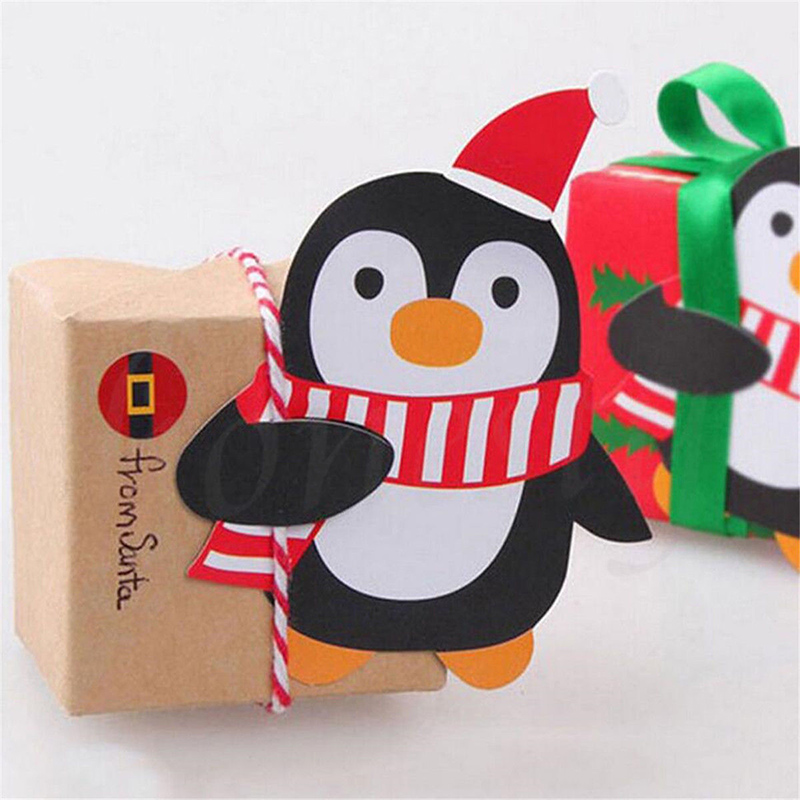 25 Pcs / set Kartu Kertas Motif Kartun Penguin Santa Claus Untuk Dekorasi Natal