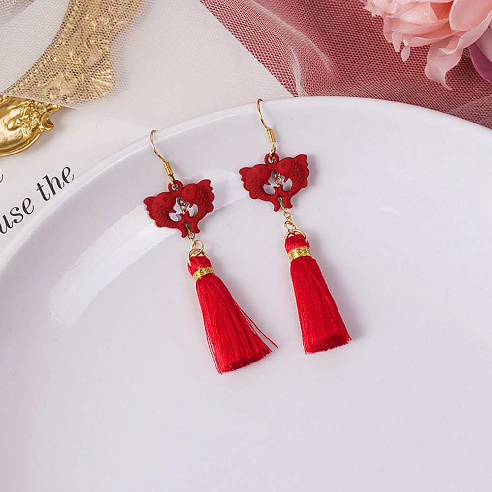 LILY Ethnic Red Tassel Long Dangle Earrings Chinese Knots Happiness Good Luck Red Lantern Drop Earring Women Wedding Jewelry Earing New Year Gift