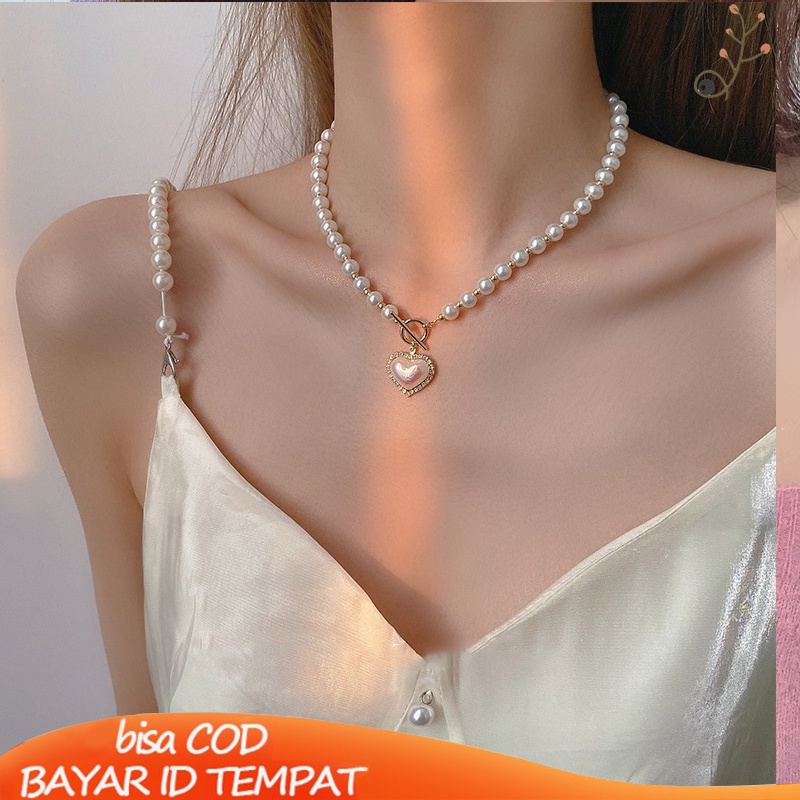 2023 Terbaru❤️Kalung Cinta Mutiara Wanita Korea Liontin Rantai Klavikula Anti Karat Dan Anti Luntur Kalung  Hadiah Ulang Tahun Kado Fashion Aksesoris COD