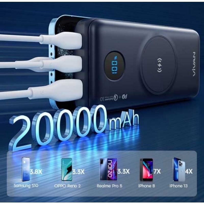 Vivan VPB-W20 20000mAh Qi Wireless Powerbank Quick Charge PD QC3.0