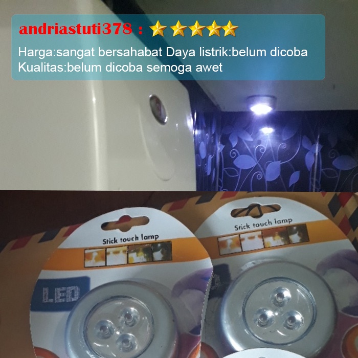 Lampu Tempel Lampu Dinding Dapur Lemari Pakaian LED Tenaga Baterai Stick and Click Touch 3 Watt