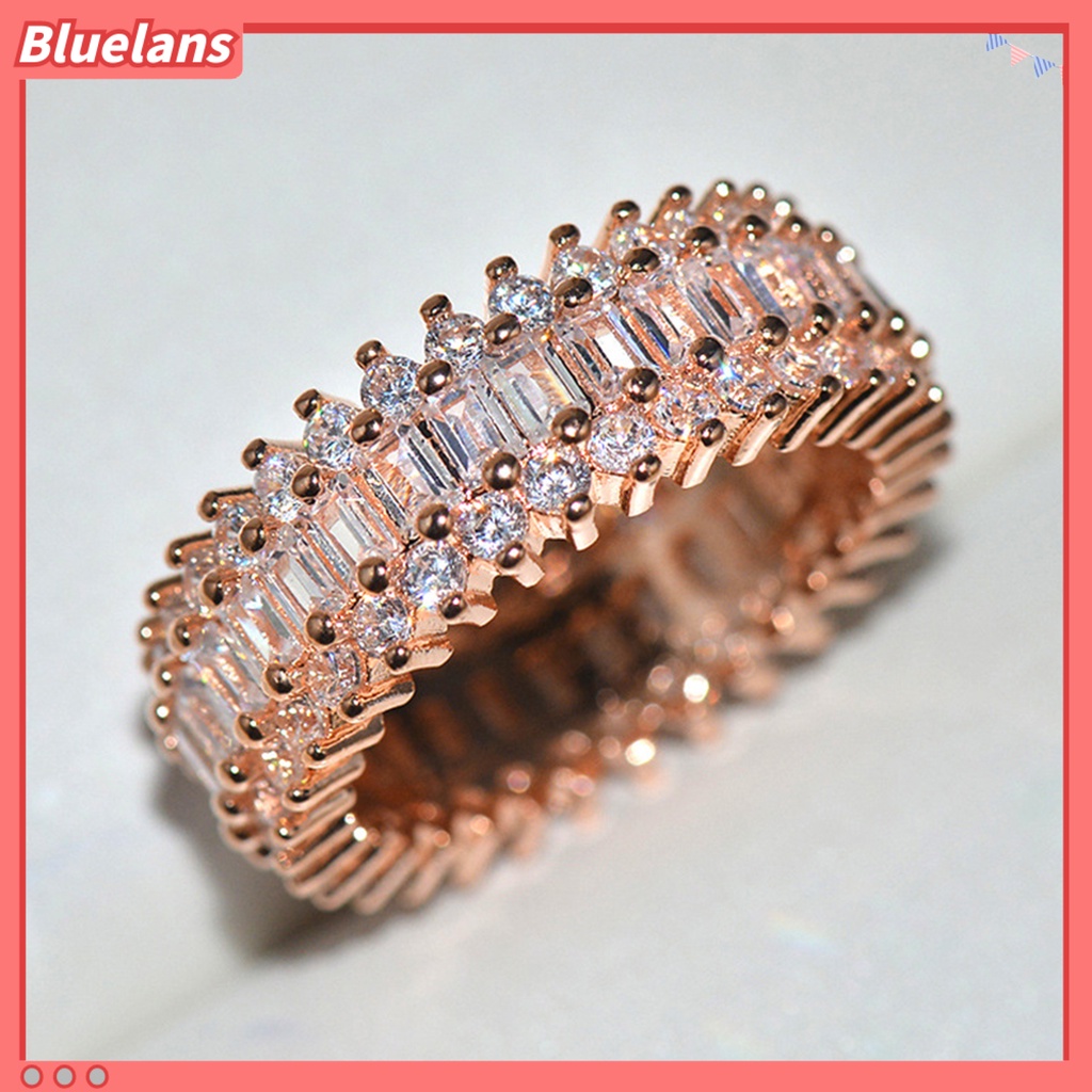 Bluelans Cincin Model Lebar Bahan Cubic Zirconia Untuk Wanita