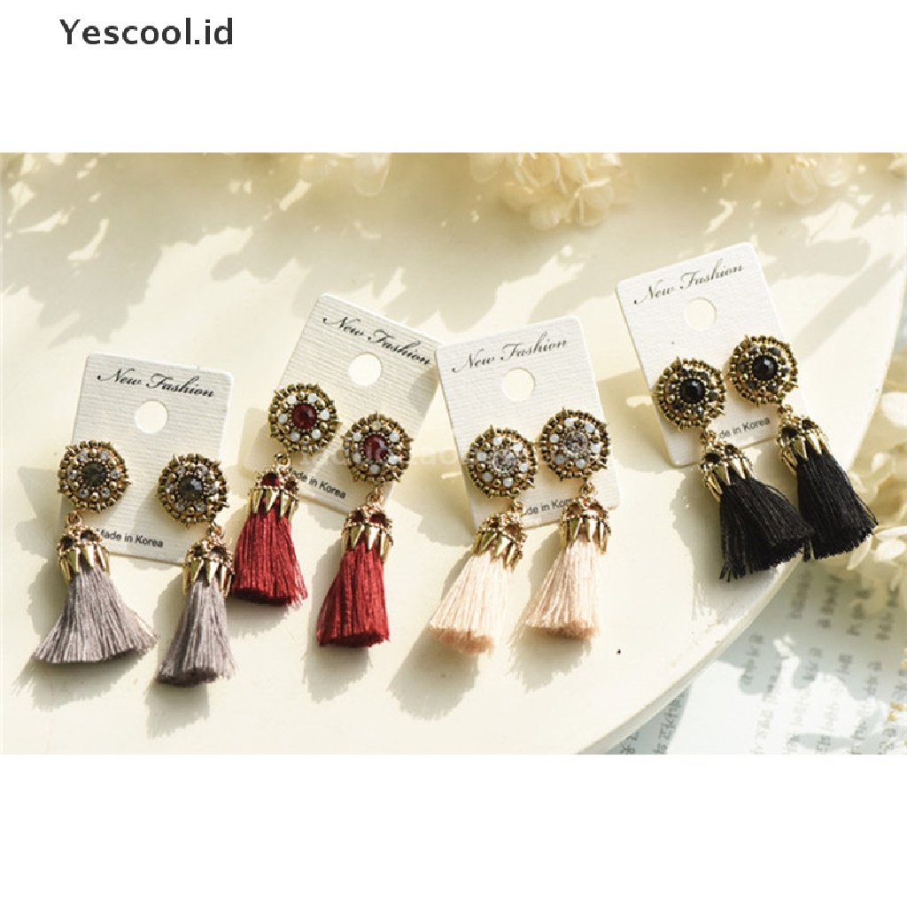 【Yescool】 Women Retro Style Rhinestones Tassel Dangle Stud Crystal Earrings Jewelry Gift .