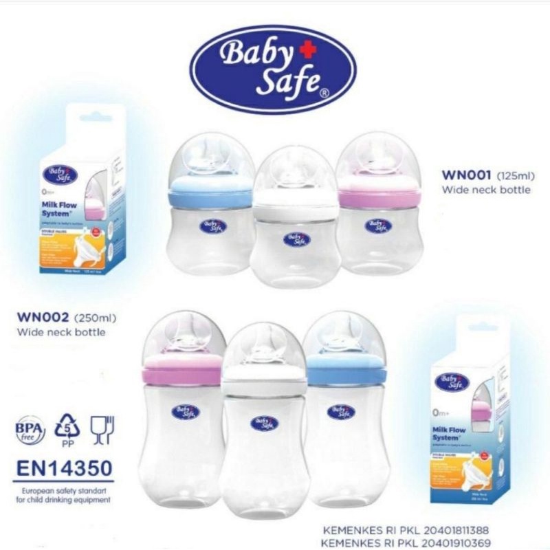 botol susu bayi baby safe wide neck 250ml 125ml wn001 wn002