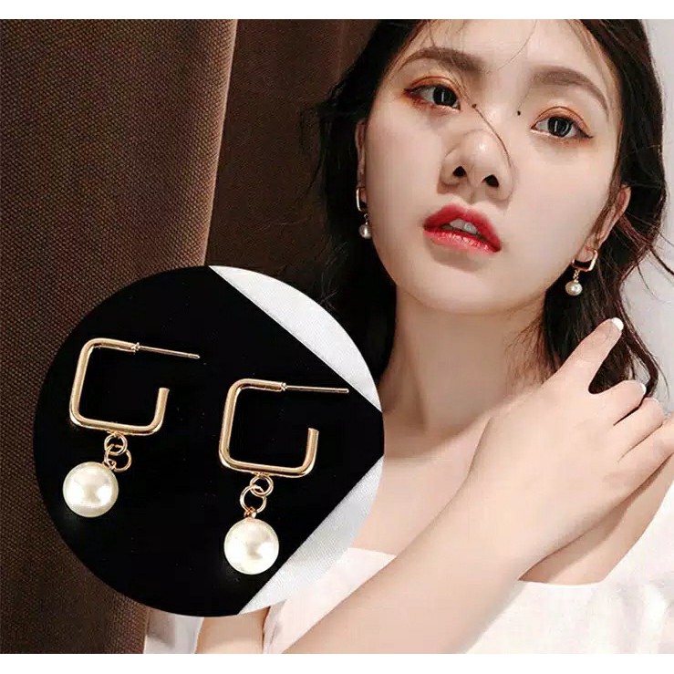 Anting Korea Kotak Mutiara Simple Square Pearl untuk Wanita