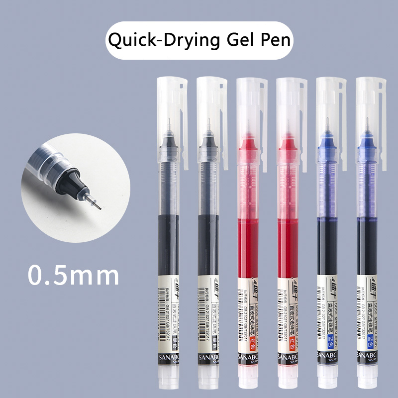 [Ready Stock] 0.5mm Black/Red/Blue Straight Liquid Quick-Drying Gel Pen Office Signature Pen