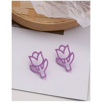 LRC Anting Tusuk Fashion Contrasting Color Banana Flower Alloy Hollow Earrings