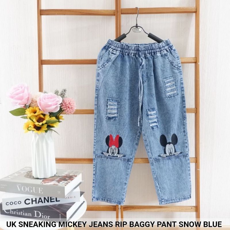 Pants  Denim Mickey Jeans Rip Baggy Snow Blue