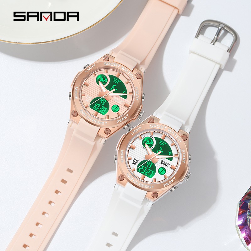 SANDA 6067 Jam Tangan Wanita Digital Analog Dual Time Shockproof Anti Air  WATCHKITE WKOS