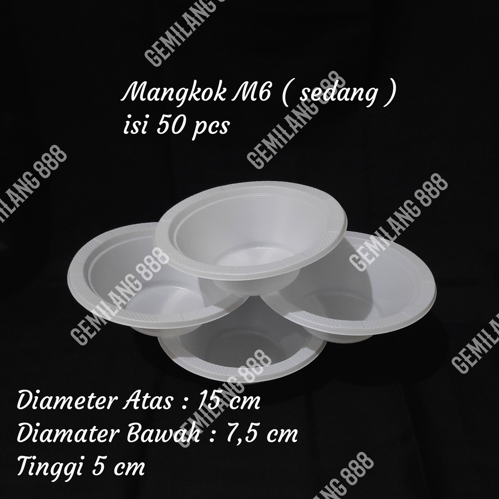 Mangkok Plastik Putih M-6 (isi 50 pcs), Mangkok Bakso soto