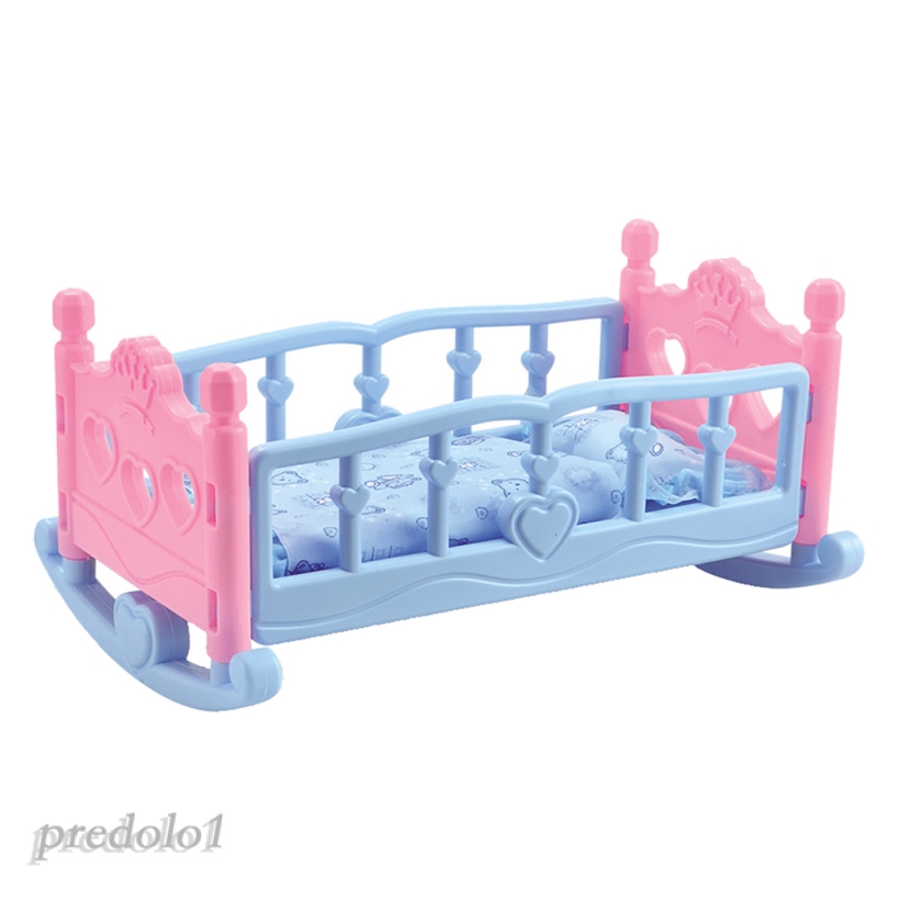 [PREDOLO1] Rocking Cradle Crib Bedding Set Baby Doll Furniture Toys For Mellchan Dolls