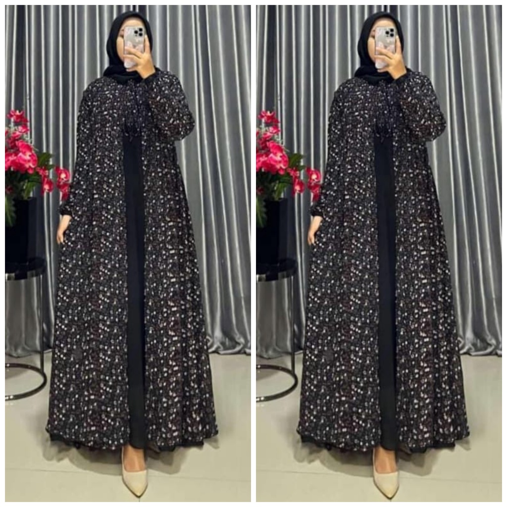 gamis rompi ceruty bebydoll full puring bunga