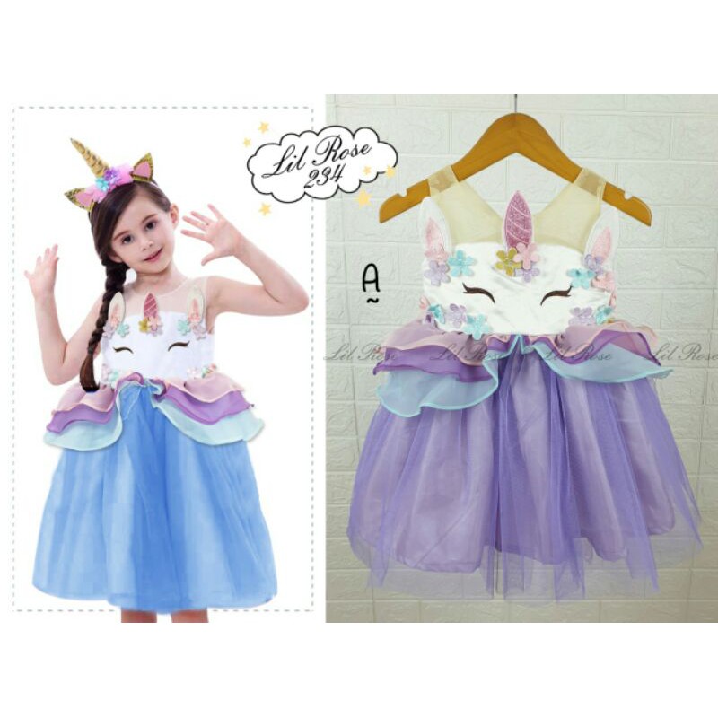 LR234 DRESS UNICORN &amp; FROZEN DRESS ULANG TAHUN SZ1-6TH