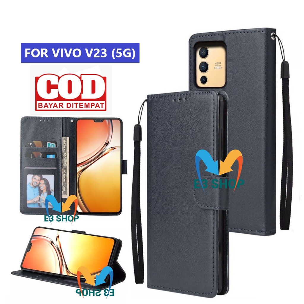 case vivo v23  5g  case leather flip cover wallet standing dompet casing