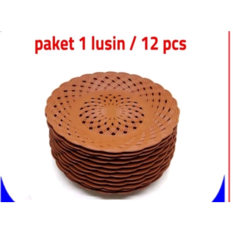 Piring rotan plastik 1 lusin piring food grade