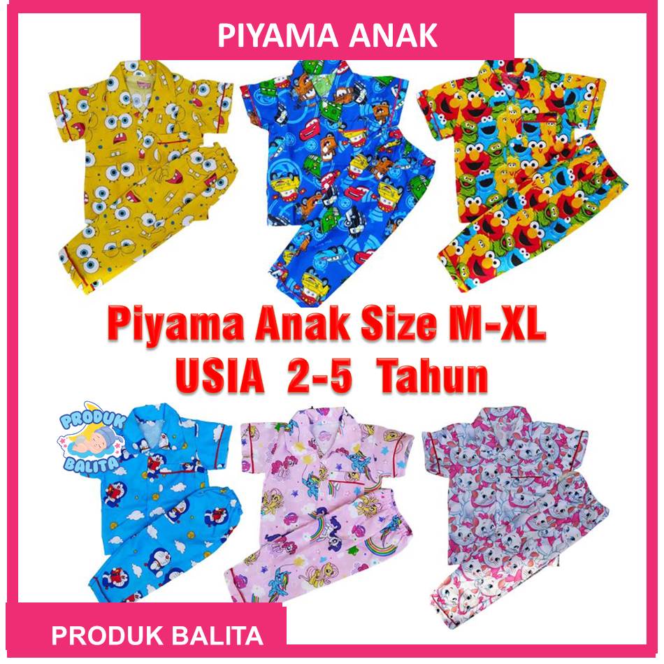 Piyama Anak Laki-laki Perempuan Murah Baju Tidur Anak Terlaris Usia 2-5 Tahun Motif Karakter Lucu