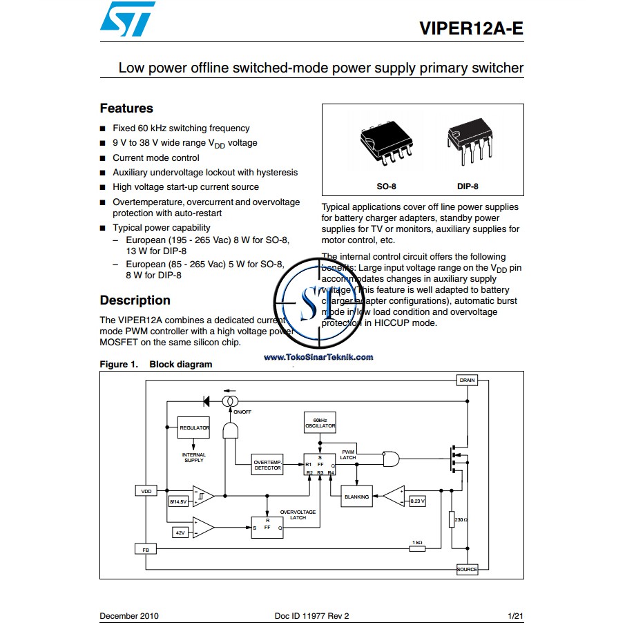 IC Viper22A Viper 22A Low power OFF-line SMPS primary switcher