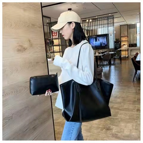JK 882 TAS TOTE BAG KERJA JALAN WANITA KULIT POLOS SET 2 IN 1 IMPORT Y3733  C8718 T987 E6591 P9042