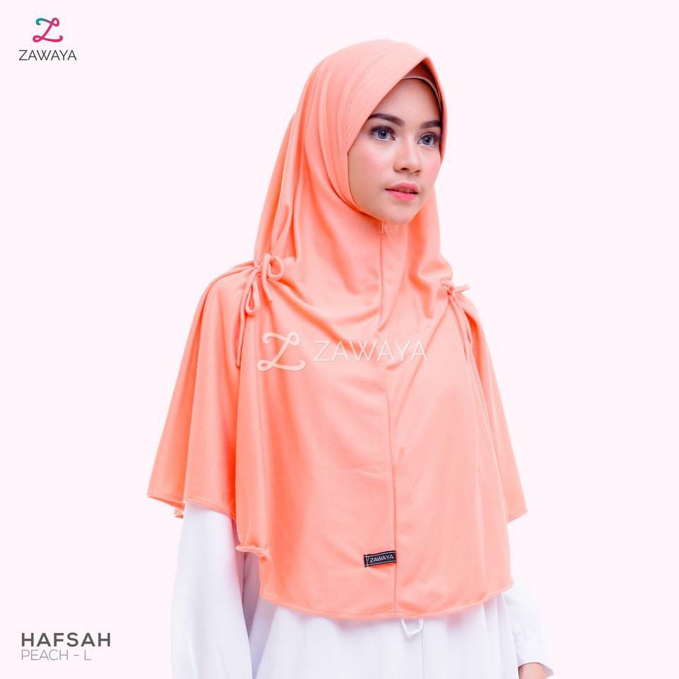 Hijab Daily Kaos PE Double Super Aksen Serut Tali Hafsah Ori by Zawaya