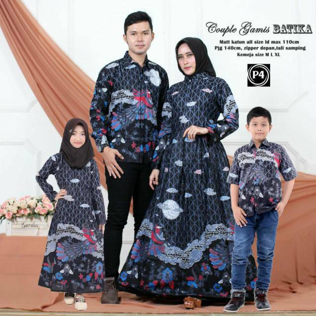 Saroja (090) Couple Keluarga Batik Gamis Batik Katun Premium Motif Mega Mendung Awan