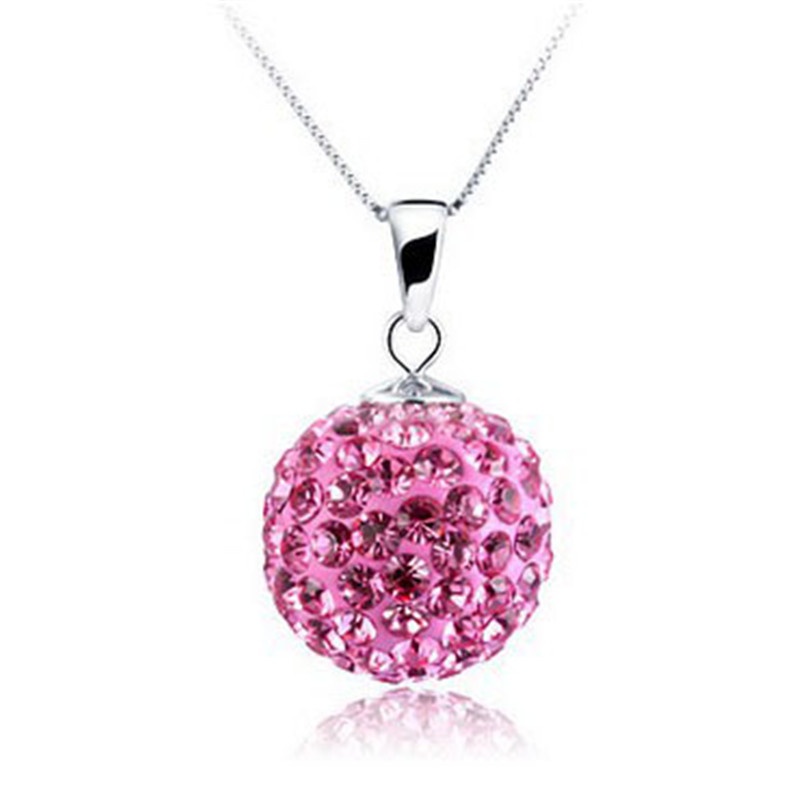 [Ready Stock]Stylish Colored Diamond round Ball Pendant Vintage Silver Plated Necklace