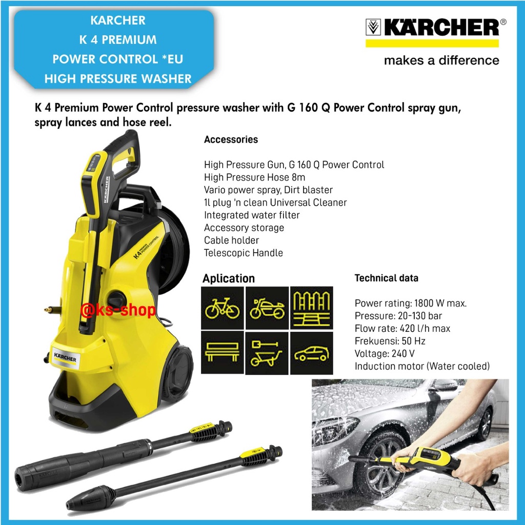 Karcher Pressure Washer K 4 PREMIUM POWER CONTROL 1800W 130 Bar | Karcher High Pressure Cleaner K 4 