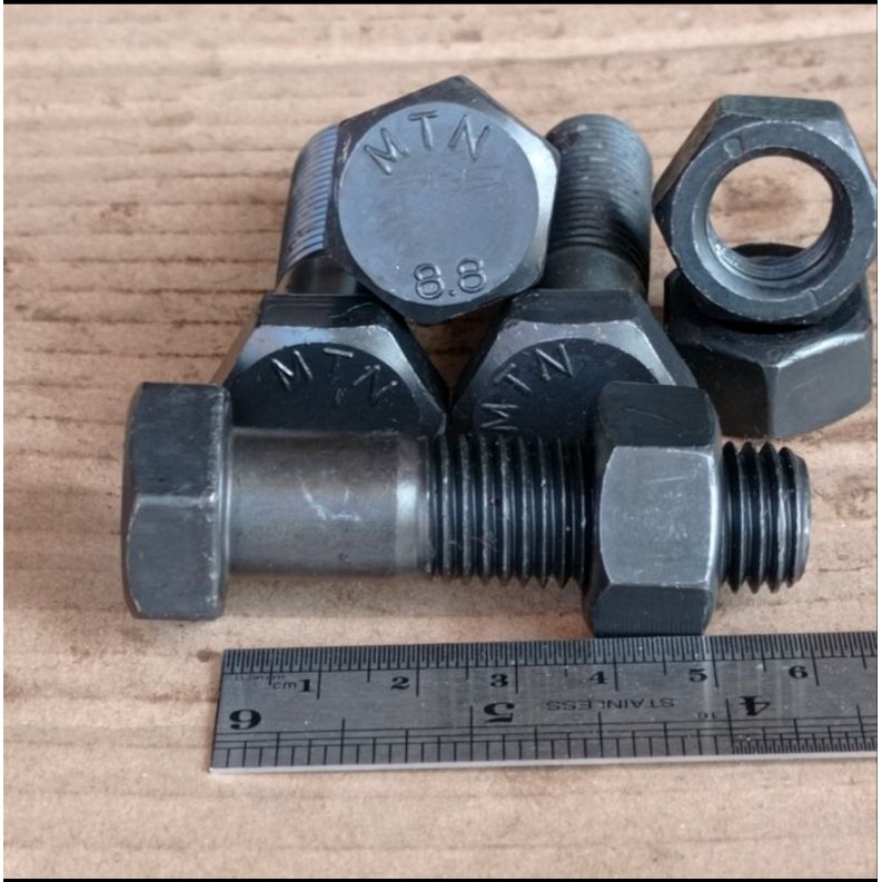 BAUT MUR M16 X 60 PANJANG 6CM KUNCI 24 HF / BAUT MUR BAJA 8.8 HTB
