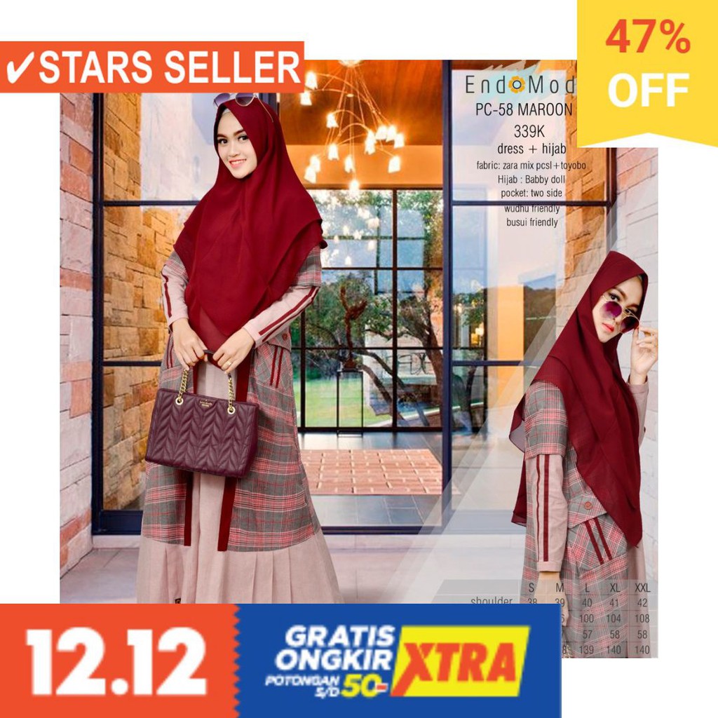 BUSANA MUSLIM PEREMPUAN FASHIONABLE CEWEK CANTIK / GAMIS MUSLIMAH ENDOMODA PC 58 MAROON B