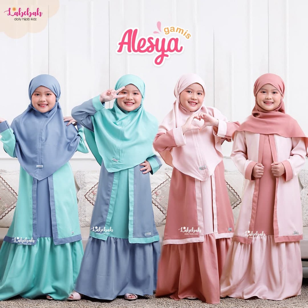 USIA 5 - 11 TAHUN GAMIS ANAK PEREMPUAN SYARI TERBARU LABEBAH ALESYA / DRESS ANAK SYARI SET KHIMAR / 