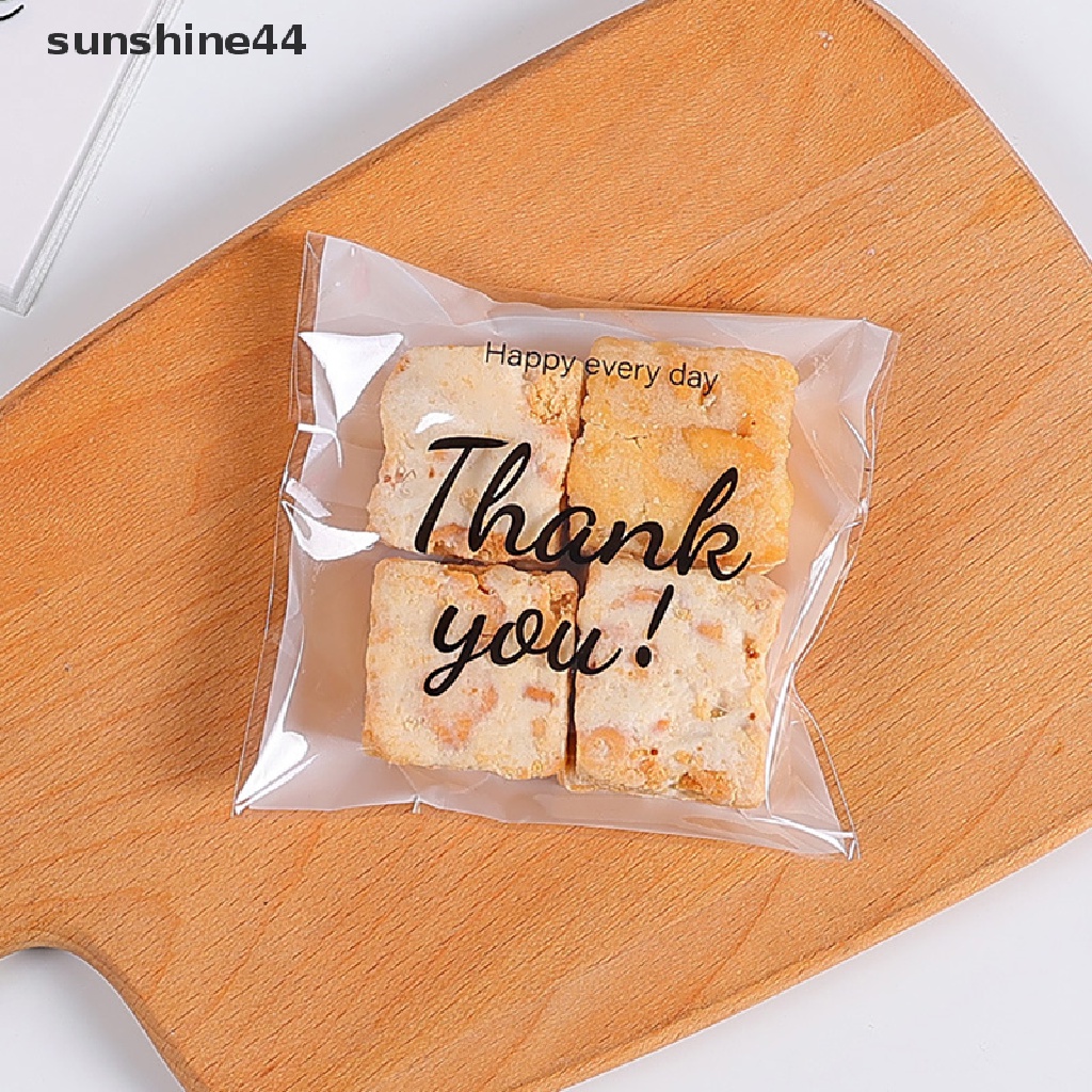 Sunshine 100pcs Kantong Plastik Kemasan Kue / Roti / Lipgloss Motif Thank You Dengan Perekat