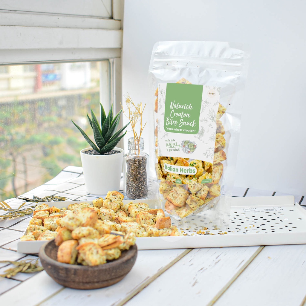 Simply Premium Crouton Bites Snack Italian Herbs 60 Gr