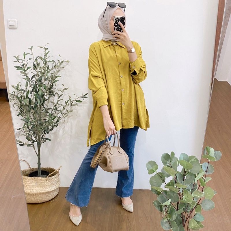 Sabrina Shirt Kemeja Wanita Oversize Atasan Blouse Tunik Cringkle Jumbo